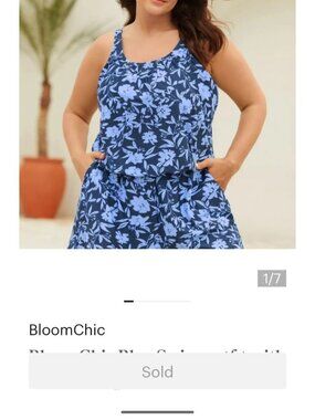 Bloomchic Plus Size 26W Blue Lined Romper Swimsuit NWT Pockets lp